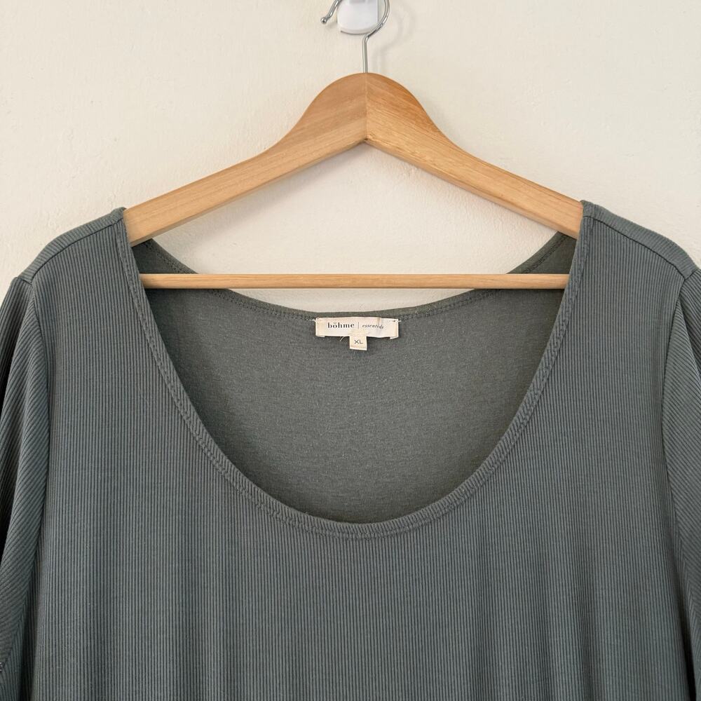 Bohme Essentials Short Sleeve Tiered Ribbed‎ Maxi Dress Green Gray Size XLarge - Picture 4 of 16